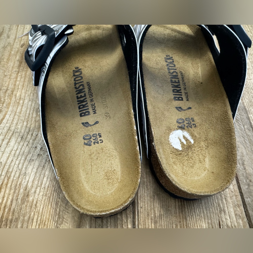 Birkenstock Women’s Arizona Birko-Flor Marbletwirl Black/White Size US 9 - Picture 11 of 11